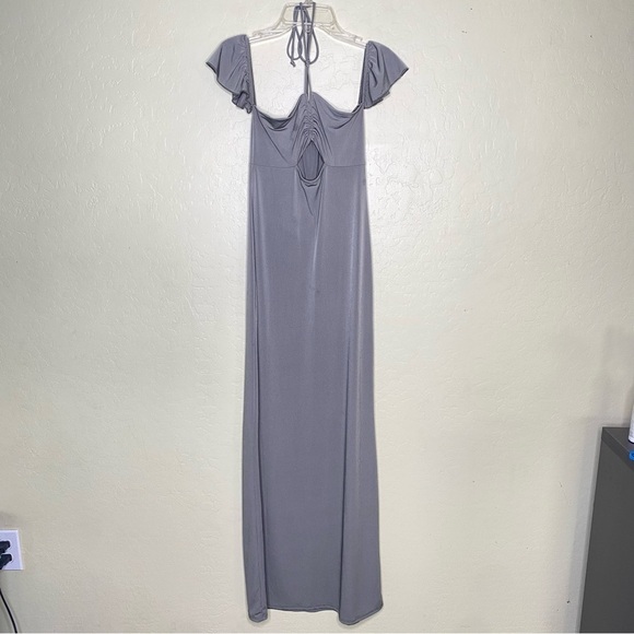 Forever 21 Olive Green Slinky Off Shoulder Maxi Dress Size S - Picture 3 of 8